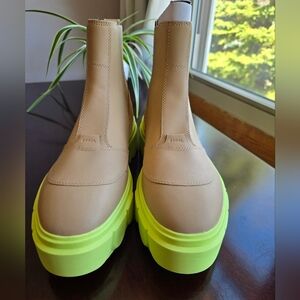 NEW SOREL Brex Waterproof Chelsea Boots - Canoe/Acid Green - Size 12